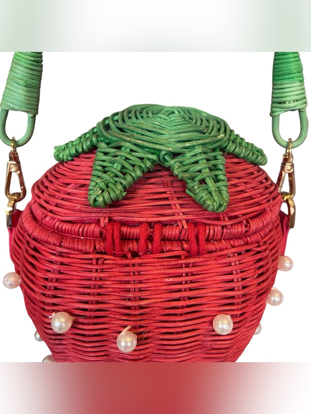 Kate Spade x Target NWT Pearl Embellished Wicker Strawberry Bag Basket Bucket - Picture 8 of 12